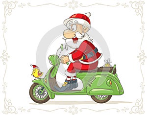 Santa Claus on a Scooter Vector Cartoon