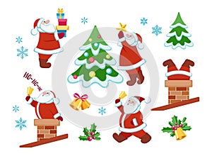 Santa Claus set. Merry Christmas and New Year. Vector illustration