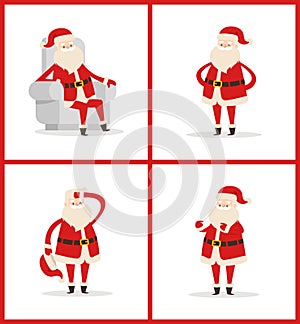 Santa Claus Set of Posters Vector Illustration