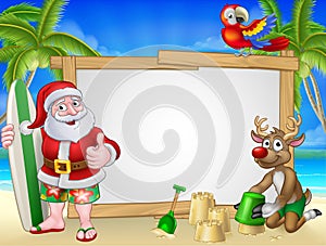 Santa Claus and Reindeer Christmas Beach Sign