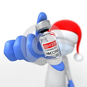 Santa Claus Showing Covid-19 Coronavirus Vaccine, 3d Render