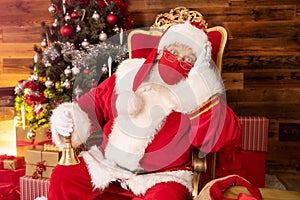 Santa Claus Sitting Near Christmas Tree with face mask