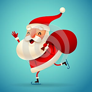 Santa Claus skating with a Christmas sack