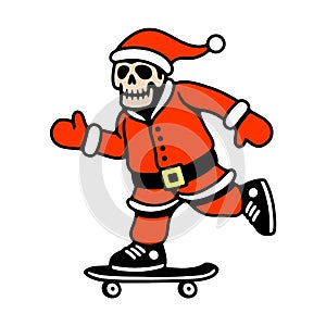 SANTA CLAUS SKELETON RIDES A SKATEBOARD COLOR WHITE