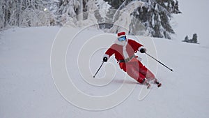 Santa Claus skiing downhill