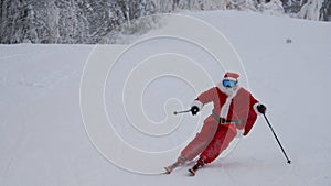 Santa Claus skiing downhill