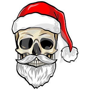 Santa Claus Skull Bearded Cartoon Illustration Vector Art Drawing