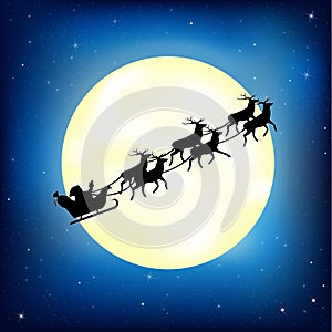 Santa Claus On Sledge With Deer. Vector photo