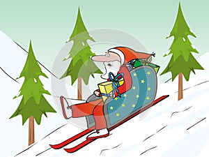 Santa Claus on a sleigh, humorous vector illustration