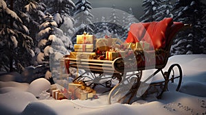 Santa Claus Sleigh, winter sleigh gifts, present gift box,