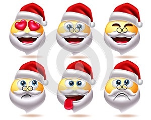 Santa claus smiley christmas character vector set. Santa claus emoji characters in thinking, sad and inlove facial expression.