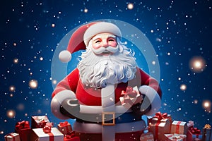 Santa claus smiling with many of giftboxes, 3d render, generative AI