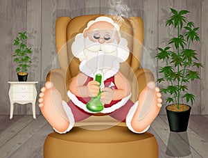 Santa Claus smokes the bong