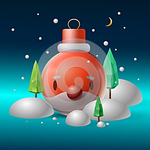 Santa Claus snow globe and winter Christmas trees in snow. Christmas and New Year festive winter 3d composition in