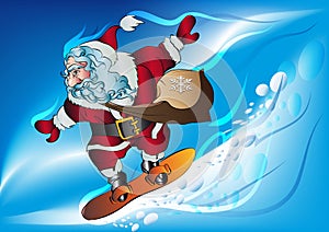 Santa claus on a snowboard