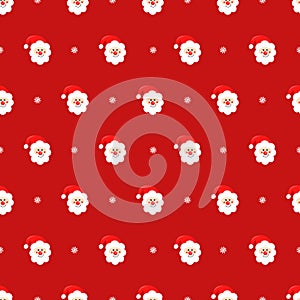 Santa Claus and snowflake seamless pattern on red background.