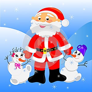 Santa claus with snowman.card christmas