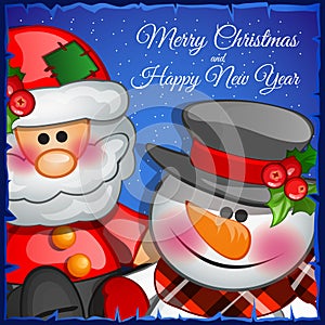 Santa Claus and snowman closeup