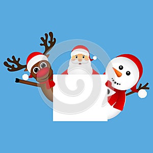 Santa Claus with snowman and reindeer