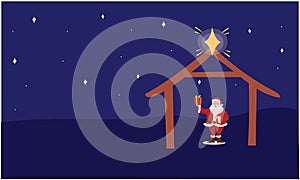 Santa Claus is standing with gift in the moon night