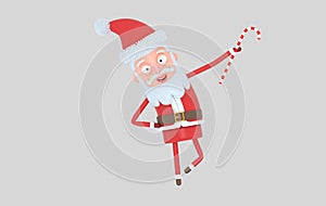 Santa Claus standing and holding a Candy. Isolated..3d illustration