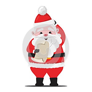 Santa Claus standing and reading a letter