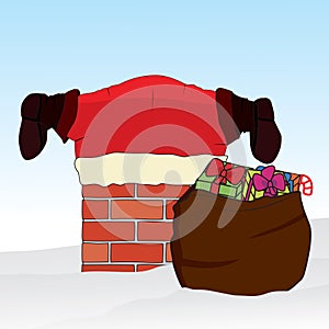 Santa Claus stuck in the chimney. Christmas background. Vector