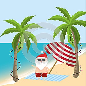 Santa claus in the summer holiday vacation