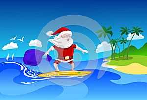 Santa Claus on surfboard