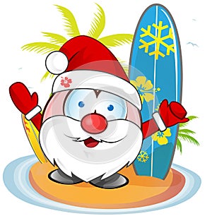 Santa claus with surfboard