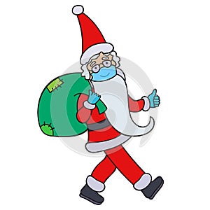 Santa Claus in surgical mask and medical gloves during coronavirus