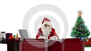 Santa Claus talking, against white, stock footage