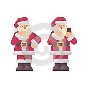 Santa Claus thinking and scratching his beard. Christmas icon