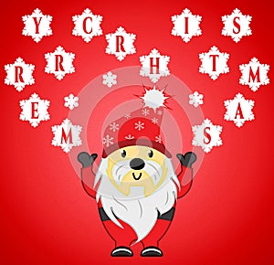 Santa Claus Throwing Merry Christmas Snowballs with Clipping Path for Isolation