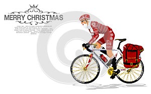 Santa Claus is touring with his bicycle on transparent background