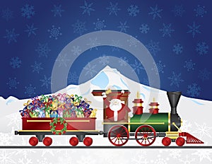 Santa Claus on Train with Presents on Night Snow S