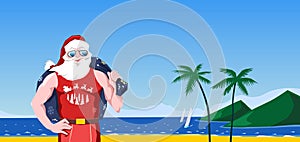 Santa Claus on a tropical beach