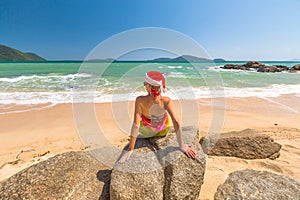 Santa Claus in tropical beach