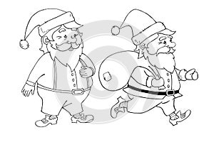 Santa Claus. Vector contour hand drawn illustration. New year and Christmas outline characters in doodle style, sketch. For