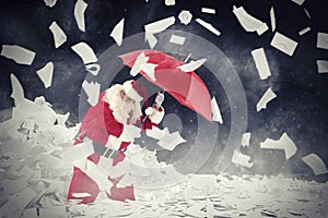 Santa claus vs requested letters gifts. 3D Rendering photo