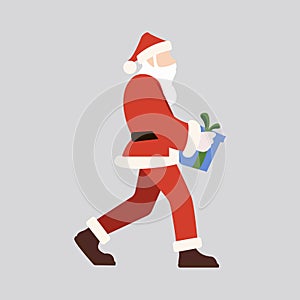 santa claus walking with a gift in his hand