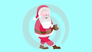 Santa Claus walks dancing joyfully