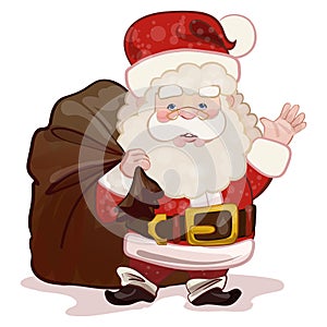 Santa Claus wave his hand and brings presents