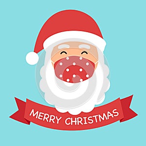 Santa Claus wearing red medical face mask in flat design. Merry Christmas 2020 festival celebration in Covid-19 Coronavirus outbre