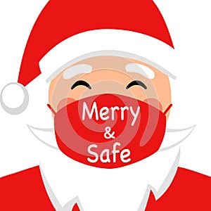 Santa Claus wearing red medical face mask in flat design. Merry Christmas 2020 festival celebration in Covid-19 Coronavirus outbre