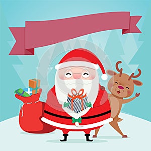 Santa Claus wears a red dress gift bags and rendear photo