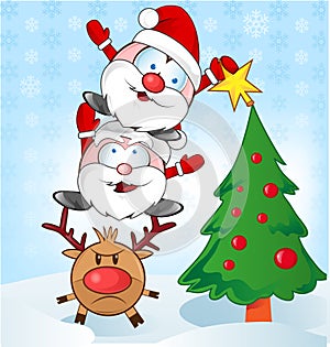 Santa claus whit reindeer cartoon