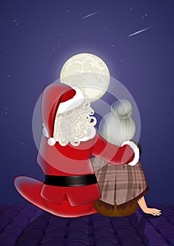 Santa Claus and wife look at the moon