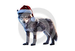 Santa Claus Wolf cub isolated Christmas illustration AI