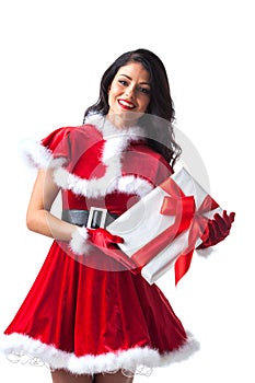 Santa Claus woman with gift